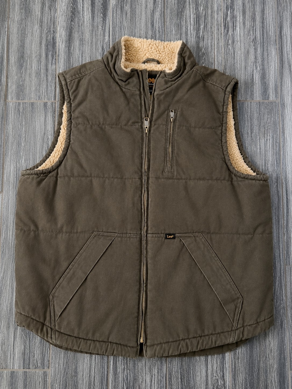 Lee Premium Select Men’s Sherpa Lined Workwear Vest Brown Full Zip